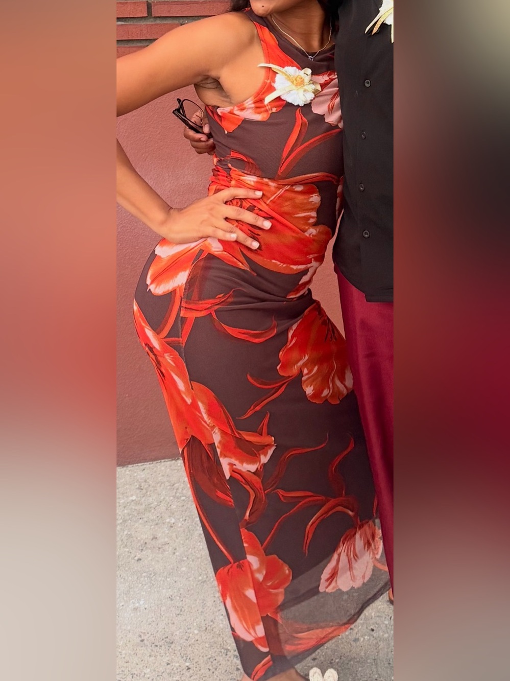 Red Floral Bodycon Maxi Dress